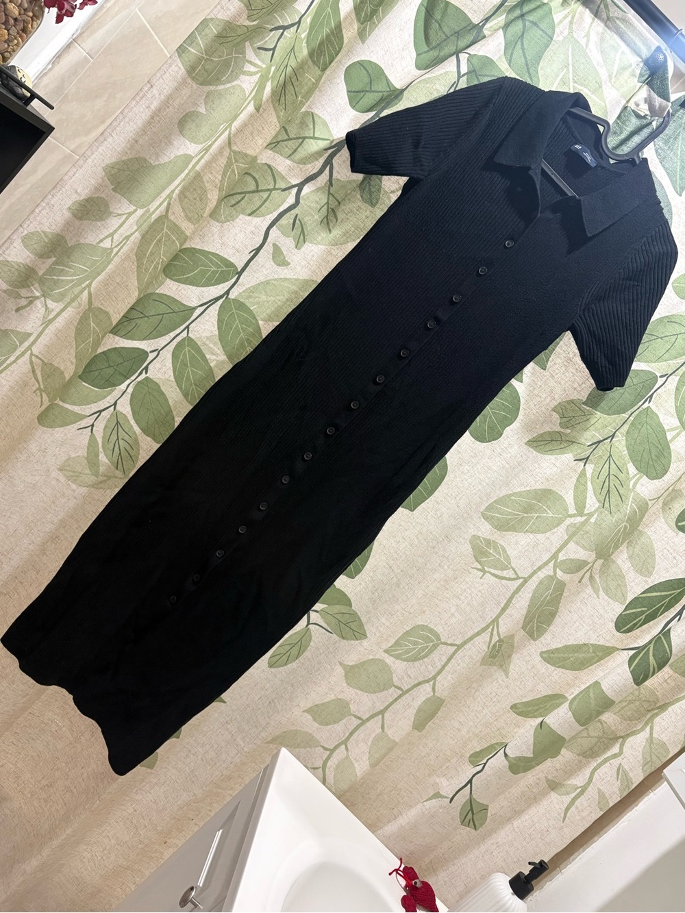 GAP Black Ribbed Maxi Button-Front Dress
